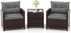 COSTWAY 3PCS Patio Furniture Set, PE Rattan Wicker Sofa w/Washable Cushion and by COSTWAY