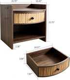 Wooden Nightstand with Drawer and Open Storage Shelf, Curved Front Bedside Table - Image 2