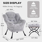 Tiita Lazy Chair with Ottoman, Light Grey Modern Large Accent Armchair - Image 2
