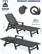 KINGYES HDPE Lounge Chair Outdoor Set of 4, Patio Chaise Lounge Recliner - Image 2