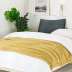 BOURINA Mustard Throw Blanket 50x60 Inches Throw Textured Solid Soft Sofa Couch - Image 3
