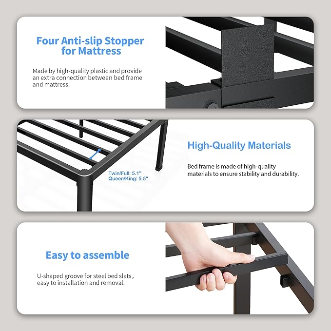 ROIL 4 inch King Size Bed Frame Metal Platform No Box Spring Needed - Image 4