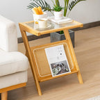 Giantex Rattan Side Table, Boho Nightstand - Image 4