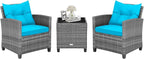 HAPPYGRILL 3 Pieces Patio Conversation Set, Outdoor Furniture Set PE Rattan by HAPPYGRILL