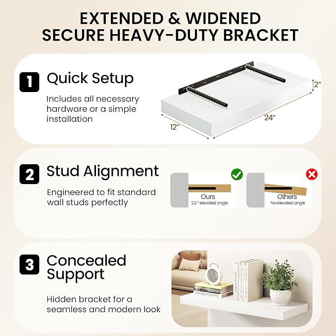White Floating Shelves 48Inch Long, 12 Inch Deep Floating Shelves - Image 5