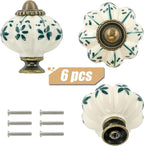 Ivory & Green Pumpkin Knobs 6 Pack Ceramic Cabinet Knobs Vintage Drawer Pulls - Image 2