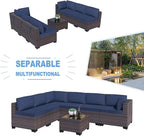 Kullavik 7 Pieces Outdoor Patio Furniture Set, Sectional Rattan Sofa Set Brown - Image 6