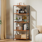 Furologee 5 Tier Book Shelf, Tall Wide Bookshelf, Industrial Open Bookcase - Image 2