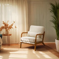 Bonnlo Fine Linen Beige Mid Century Modern Accent Chair, Soild Wood Padding by Bonnlo