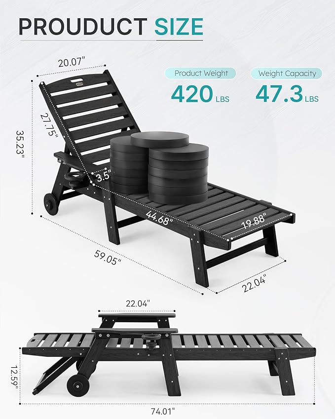Patio Chaise Lounge Chair Set of 4, Oversize Lounge Chairs - Image 2