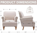 Beige Linen Fabric Accent Chair, Modern Farmhouse Upholstered Armchair - Image 2