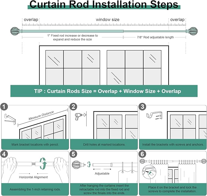 QDWIS 2 Pack Gold Curtain Rods for Windows 28 to 48 inch, Rustic Decorative - Image 8