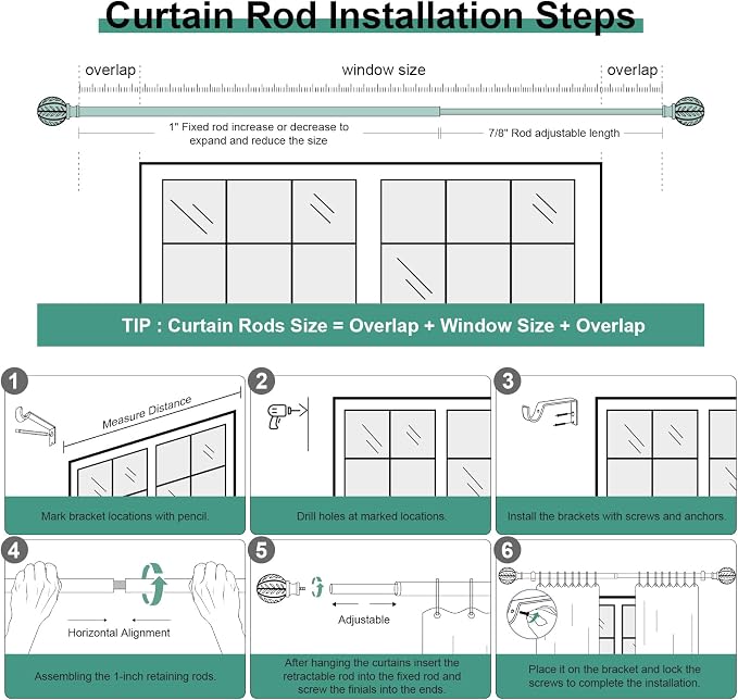 QDWIS Gold Curtain Rods for Windows 66 to 120 inch, Rustic Decorative Drapery - Image 7
