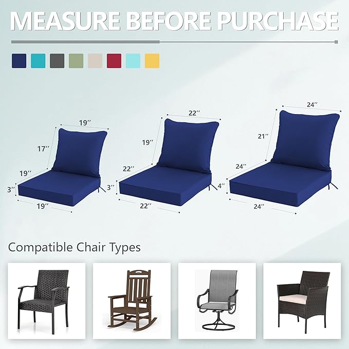 24x24 Inch Outdoor Chair Cushions Set of 2, Patio Furniture Cushions - Image 7