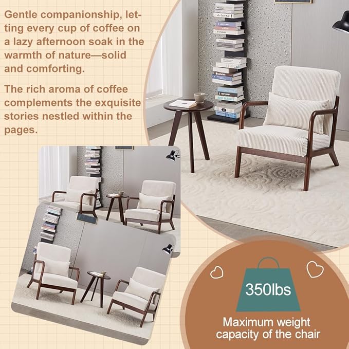 Mid-Century Modern Accent Chair&Coffee Table Set, Vintage Luxury Style - Image 5