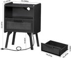 Lerliuo Rattan Nightstand with Charging Station, Side Table with Drawer Open - Image 3