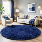 Navy Blue Round Rug 7Ft for Living Room Bedroom, Large Fluffy Fuzzy Circle Area - Image 5