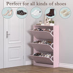 BORNOON Shoe Cabinet with 3 Flip Drawers, Hidden Wood Shoe Cabinet, - Image 4