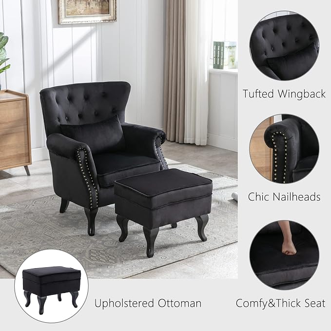 Mid Century Modern Accent Chair Upholstered Armchair Comfy Velvet Tufted - Image 3