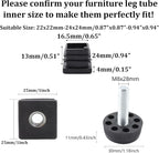 8Pcs Adjustable Leveling Feet 25 x 25mm Square Insert Kit Furniture Glide - Image 2