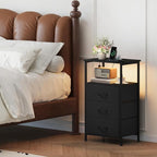 Somdot Black Nightstand with Charging Station and LED Light - Image 2