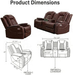 Power Recliner Sofa Set with LED Lights, Includes a Manual Recliner 1 Seat and - Image 2
