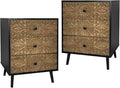 Carved Black Wood Nightstand, 3 Drawers Accent Cabinet, Vintage End Table by LFGUIZO