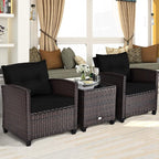 COSTWAY 3PCS Patio Furniture Set, PE Rattan Wicker Sofa w/Washable Cushion and - Image 5