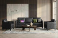 STHOUYN Black Faux Leather 3 Seater Sofa and Accent Chair Set of 2, Modern by STHOUYN