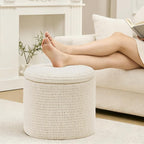 Wimarsbon Pouf Ottoman, 100% Cotton Knitted Boho Footstool, Round Footrest - Image 5