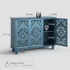 JOINICE Accent Cabinet with 3 Carved Doors, Distressed Blue Sideboard Buffet - Image 2