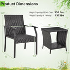 Tangkula 3 Pieces Patio Wicker Chair Set, Waterproof All Weather Resistant - Image 5
