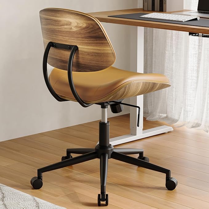 Armless Office Chair with Wheels, PU Leather Adjustable Height Desk Chair - Image 6