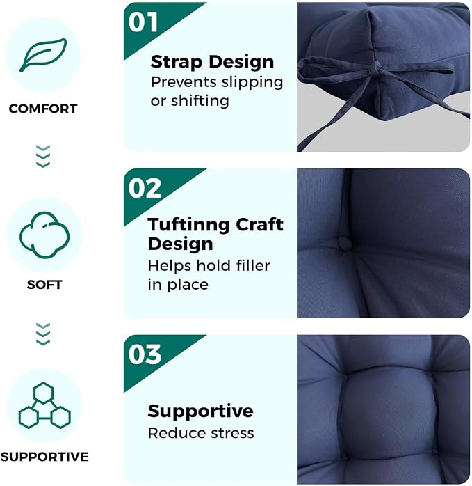 Set of 2 Outdoor Square Seat Cushions Waterproof Patio Seat Pad Soft Rocking - Image 5