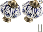 Ivory & Deep Blue Pumpkin Knobs 2 Pack Ceramic Cabinet Knobs Vintage Drawer by Zernmiarder