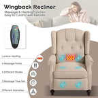 Wingback Chair with Massage and Heat, Tufted Fabric Pushback Recliner Chair - Image 3