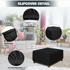NeColorLife Square Ottoman Cover Jacquard Fabric Thick Stretchable Slipcover - Image 2