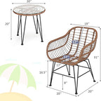 Tangkula 3 Pieces Patio Conversation Bistro Set, Outdoor Wicker Furniture - Image 5