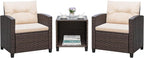 Greesum 3 Pieces Patio Furniture Sets Outdoor PE Rattan Wicker Chairs by BuynowfromGreesum