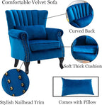 Mid Century Accent Chair Modern Tufted Wingback Armchair Club Chair Velvet - Image 7