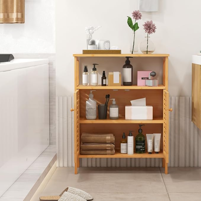 Giantex Storage Cabinet, Bamboo Bathroom Floor Cabinet - Image 6