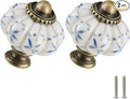 Ivory & Blue Pumpkin Knobs 2 Pack Ceramic Cabinet Knobs Vintage Drawer Pulls by Zernmiarder