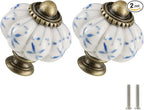 Ivory & Blue Pumpkin Knobs 2 Pack Ceramic Cabinet Knobs Vintage Drawer Pulls by Zernmiarder