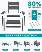 SERWALL HDPE Outdoor Furniture Set, 2 Piece All Weather Wood-Like Outdoor Sofa - Image 7