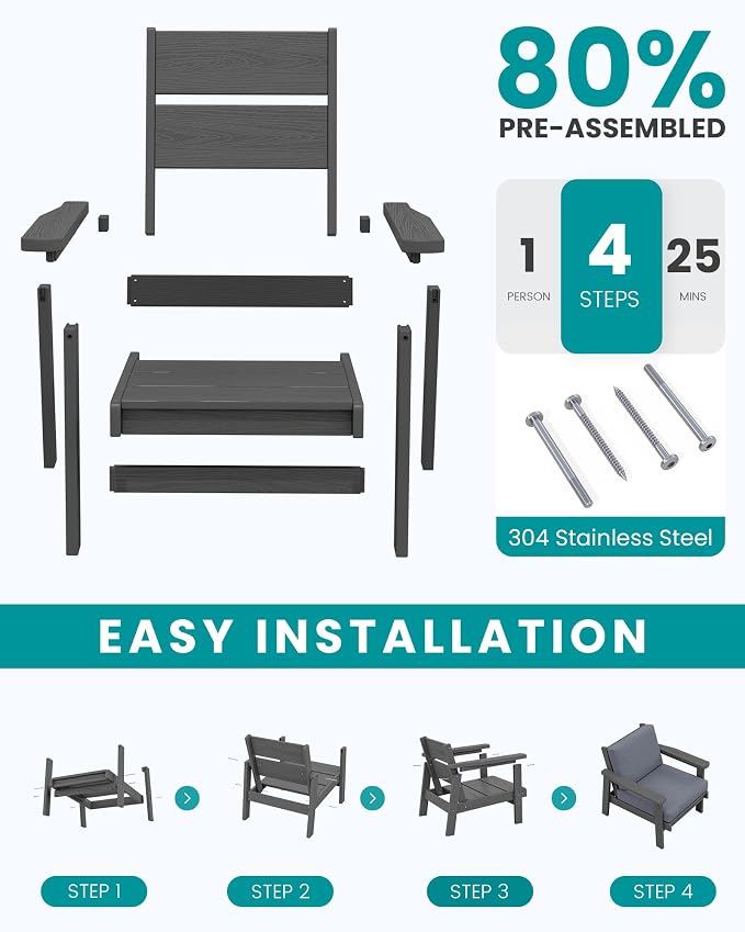 SERWALL Outdoor Patio Furniture Set, 5 Piece HDPE Patio Conversation Sets - Image 7
