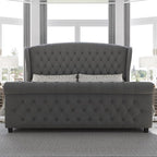 AMERLIFE King Size Platform Bed Frame, Velvet Upholstered Sleigh Bed - Image 3