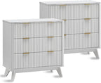 T4TREAM Fluted 3 Drawers Nightstand Set of 2, Oversized Extra Large Modern Side by T4TREAMFurniture