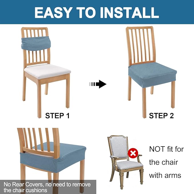 Smiry Waterproof Seat Covers for Dining Room Chairs Set of 6, Stretch Jacquard - Image 5