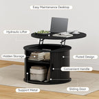 FABATO Round Lift Top Coffee Table, Fluted Wood Accent Coffee Table - Image 4