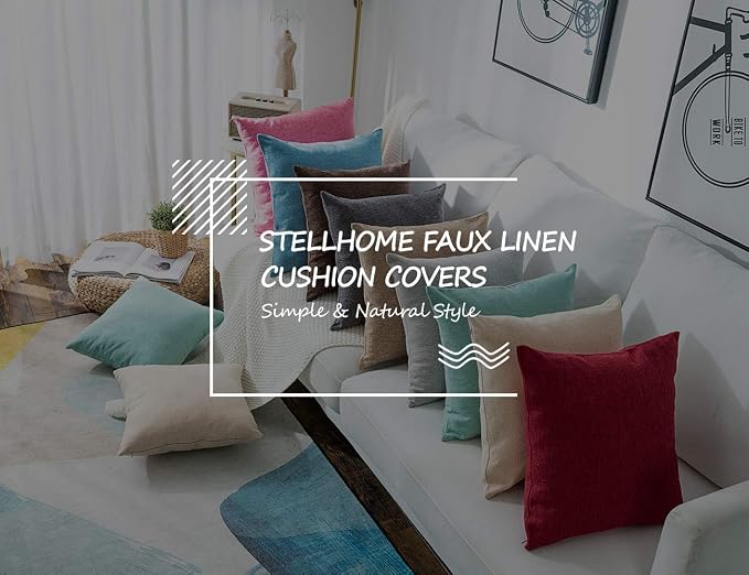 Stellhome Set of 2 Decorative Linen Throw Pillow Cover Square Burlap Farmhouse - Image 6
